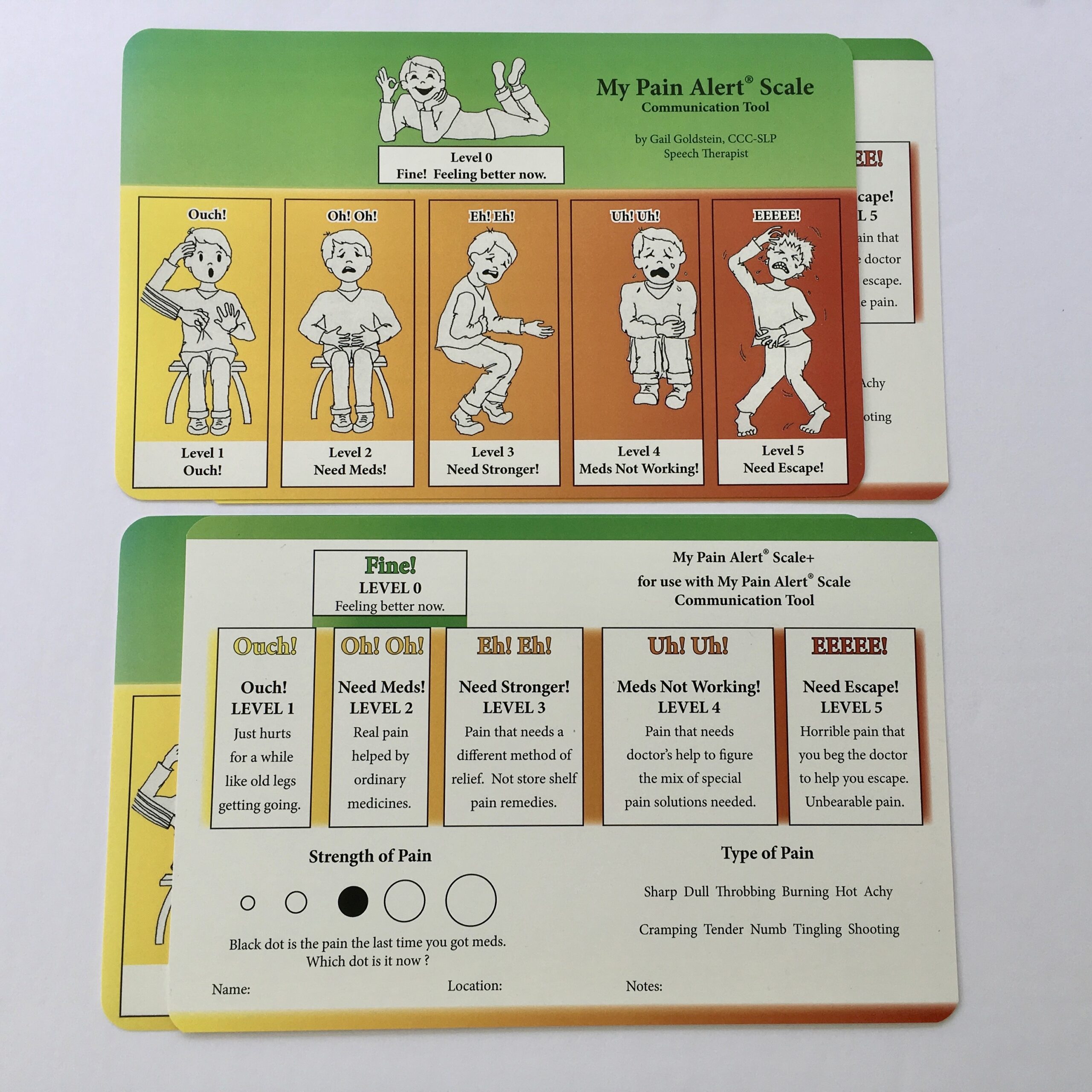 4 MPAS cards showing picture and word sides